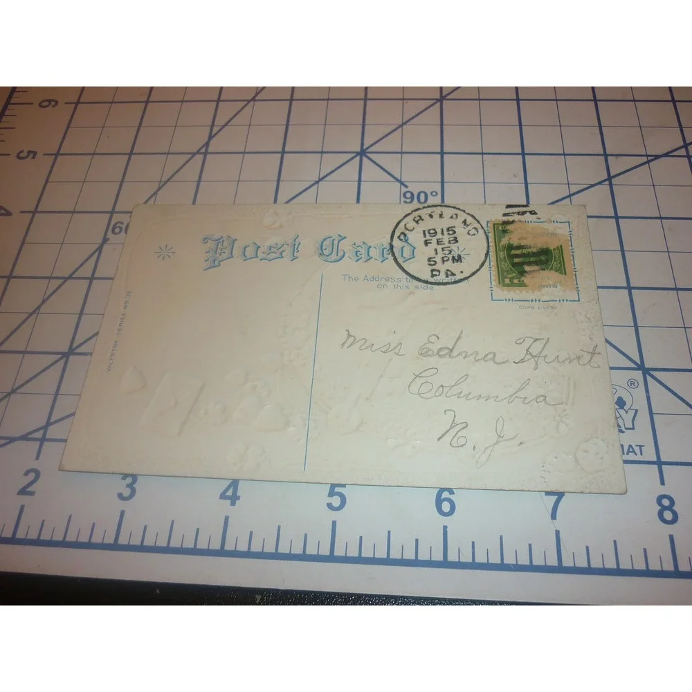 1915 Antique Valentine Postcard Cupid Cherub Wheelbarrow Embossed 1c Stamp